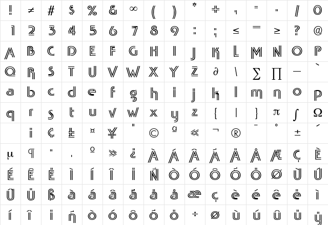 TabascoTwin DB Medium  glyph index