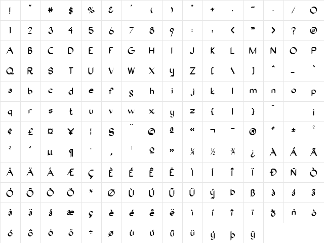 Nival Normal  glyph index