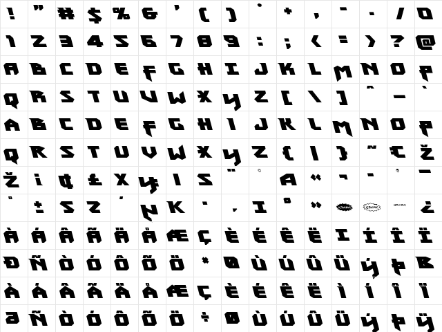 Heavy Copper Leftalic Italic  glyph index