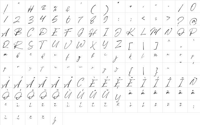 Betmo Regular  glyph index