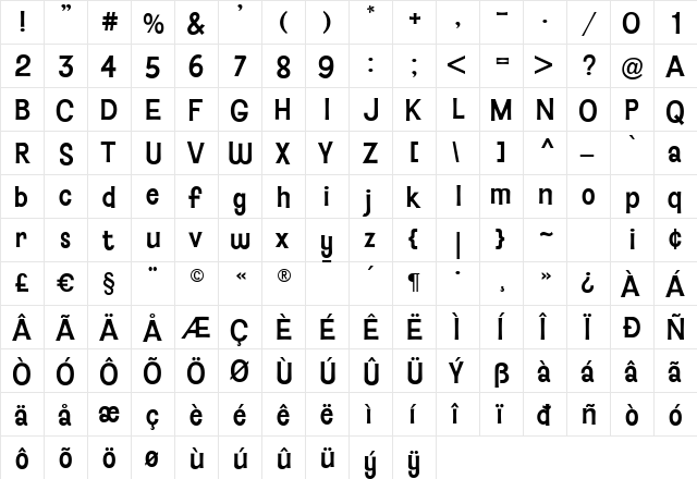 Blairesque Gothic JF Regular  glyph index