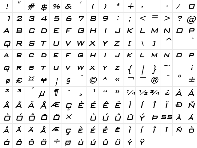 WallStreet BoldItalic  glyph index