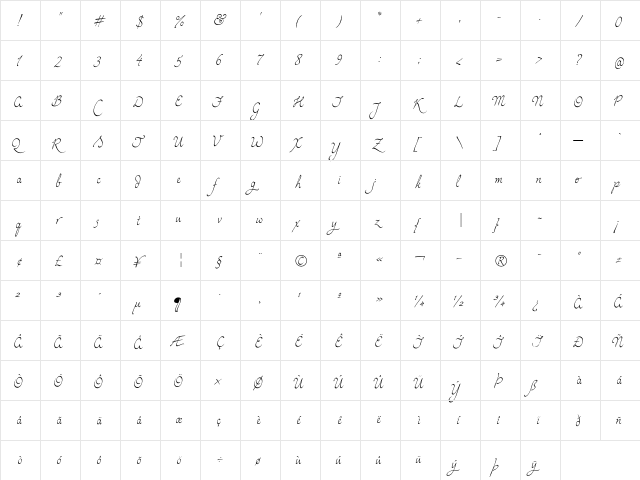 Maryam Alternate  glyph index