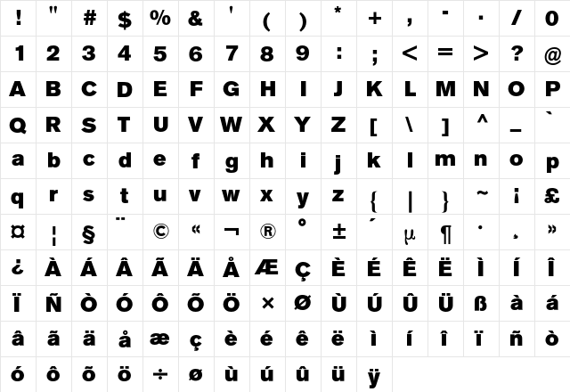 Akzidenz-Grotesk BQ Regular  glyph index