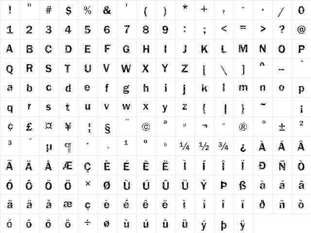 Funky06 Becker Regular  glyph index