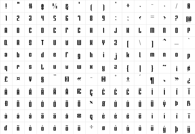 Red Steel Regular  glyph index