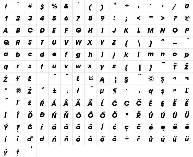 AvantGarGotItcTEE Bold Italic  glyph index