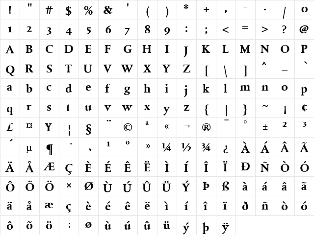 DTLAlbertinaST Bold  glyph index