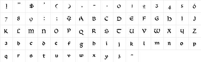 CallifontsA05PostScript Regular  glyph index