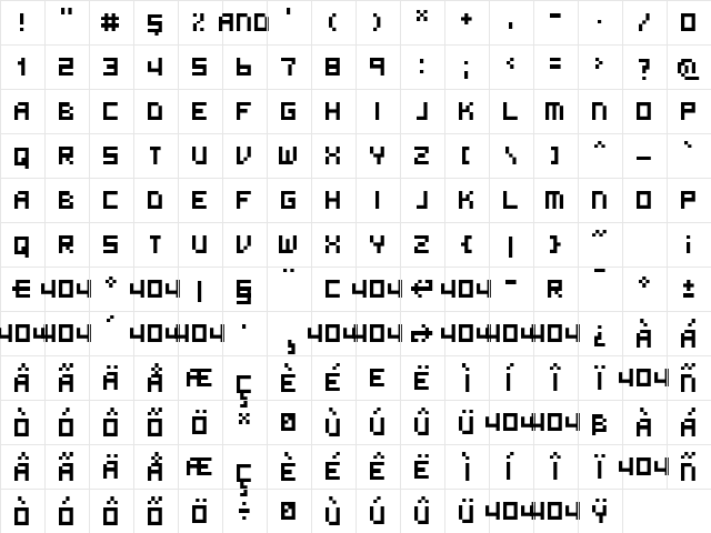 404px Regular  glyph index