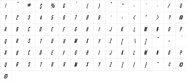 CryptCreep BB Italic  glyph index