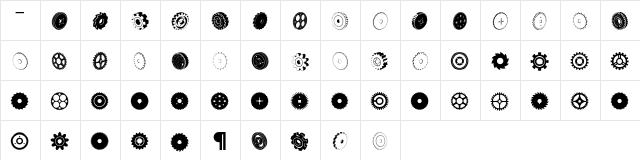 Buzzcog Regular  glyph index