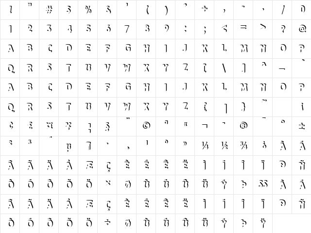 Elefont Shadow Regular  glyph index