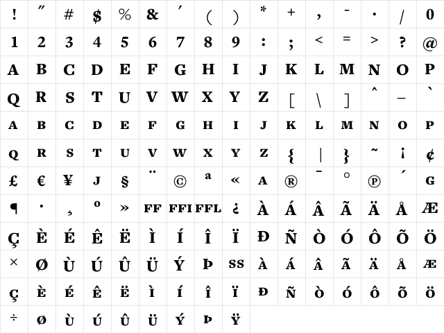 Freight Text Black SC  glyph index