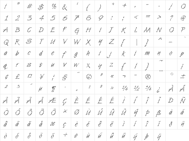 DTCVanDijkM14 Regular  glyph index