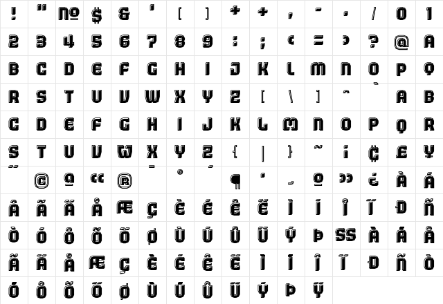 Judgement Regular  glyph index