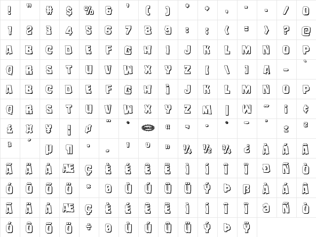 Mister Twisted 3D Regular  glyph index