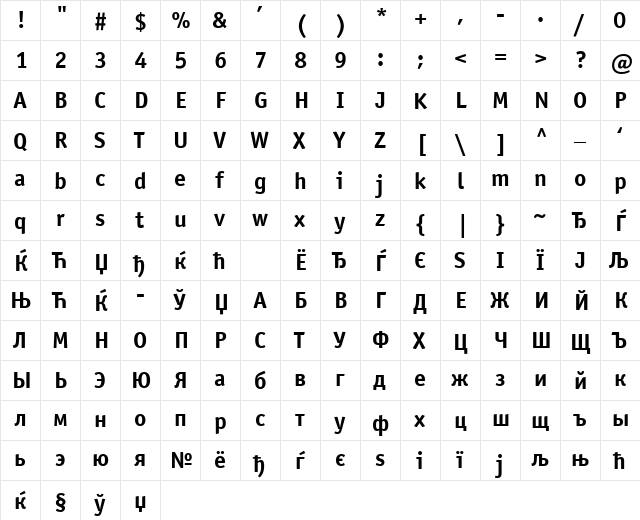 OfficinaSansISOCTT Bold  glyph index