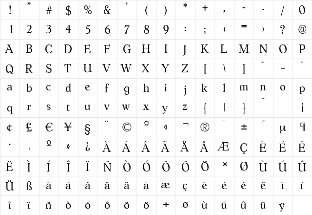 HobokenSerial-Light Regular  glyph index