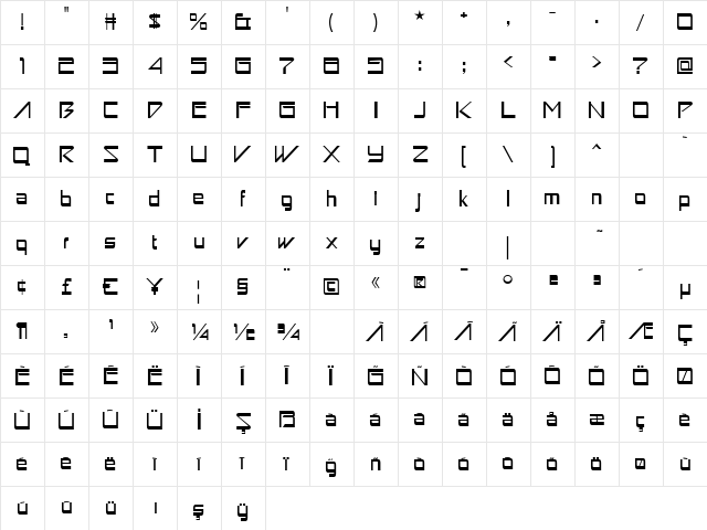 TR Astron Boy Regular  glyph index