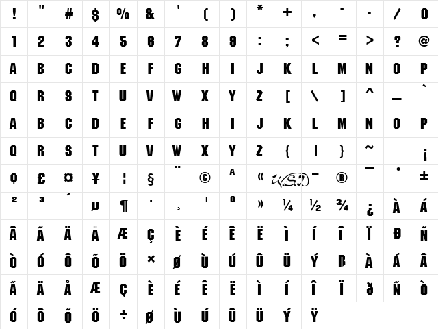 Monotone Regular  glyph index