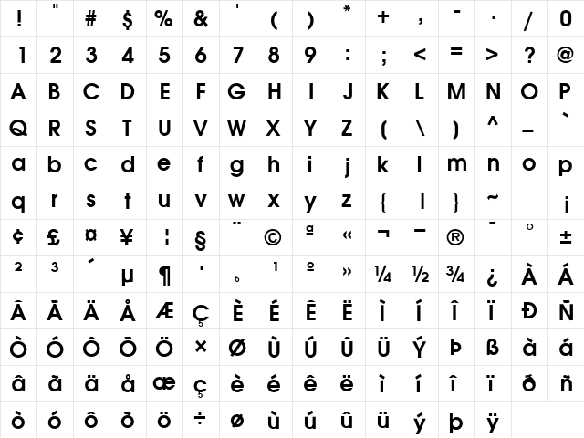 TrendexSSK Bold  glyph index