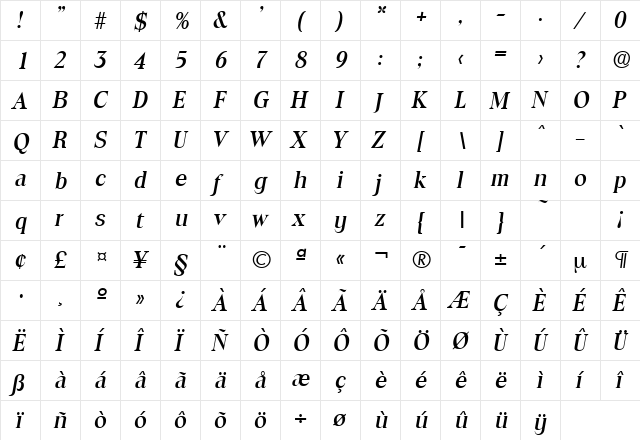 Toledo-Serial-Medium RegularItalic  glyph index