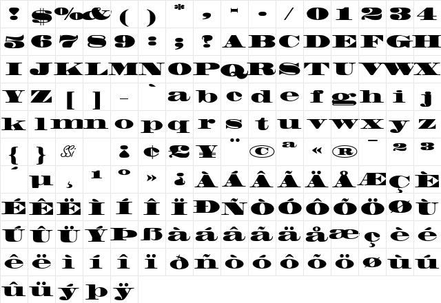 Facade SSi Black  glyph index