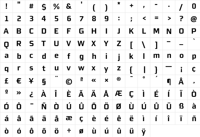 MorganSnLining Bold  glyph index
