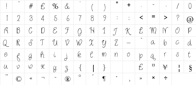generous script Regular  glyph index