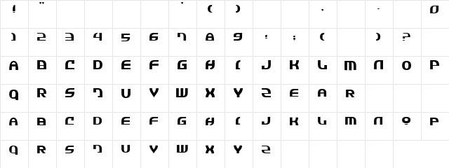 Bagna Mana Regular  glyph index