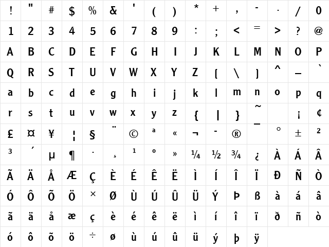 ClearfaceGotReg Regular  glyph index