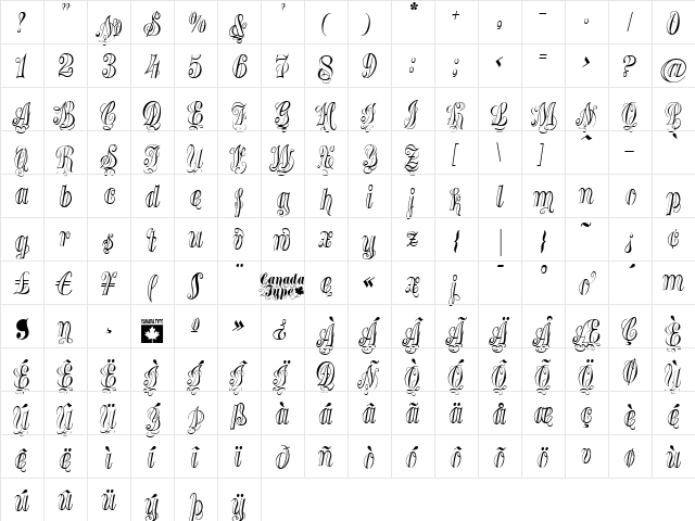 Treasury Silver Regular  glyph index