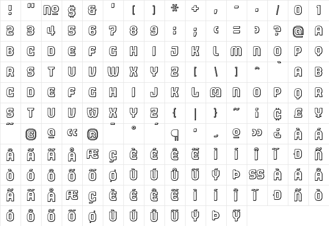 Judgement Regular  glyph index