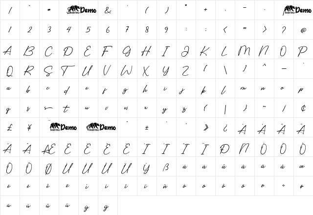 Sidelines Regular  glyph index