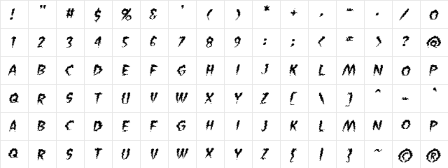 Vaporized BB Italic  glyph index