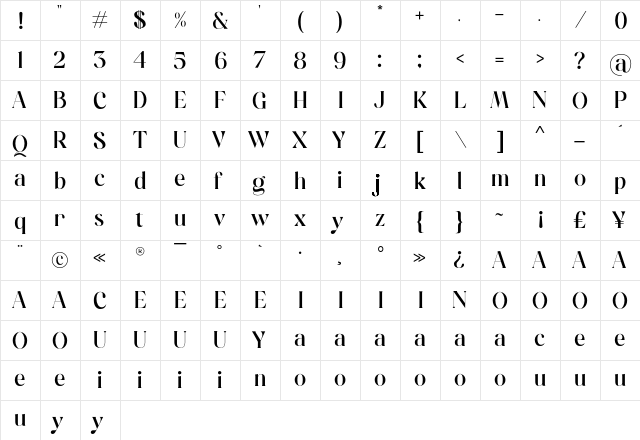Hugolers Stylish Modern Regular  glyph index