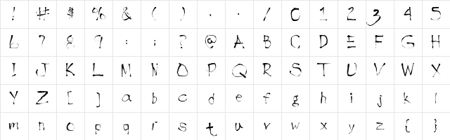 Handwrite-Inkbl Regular  glyph index
