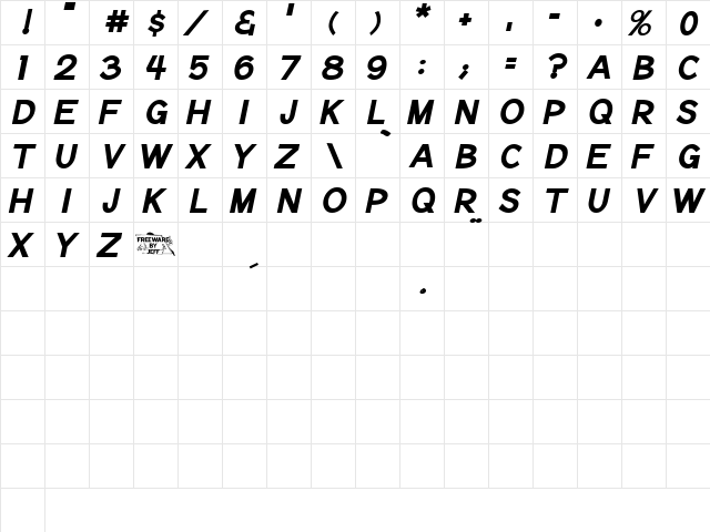 Notation Bold Italic JL Regular  glyph index