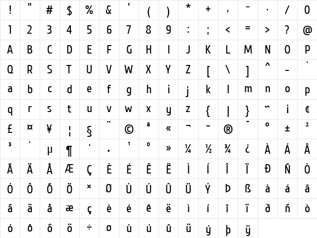 Cuprum Regular  glyph index