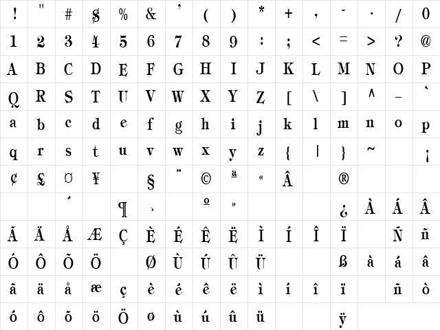 Thick N Thin 11 Regular  glyph index