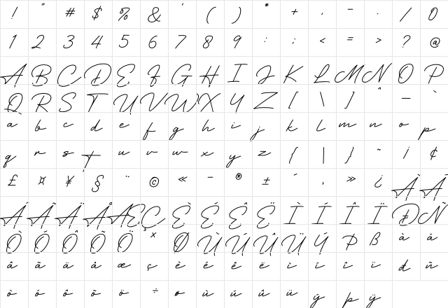 Hertine - Personal Use Regular  glyph index