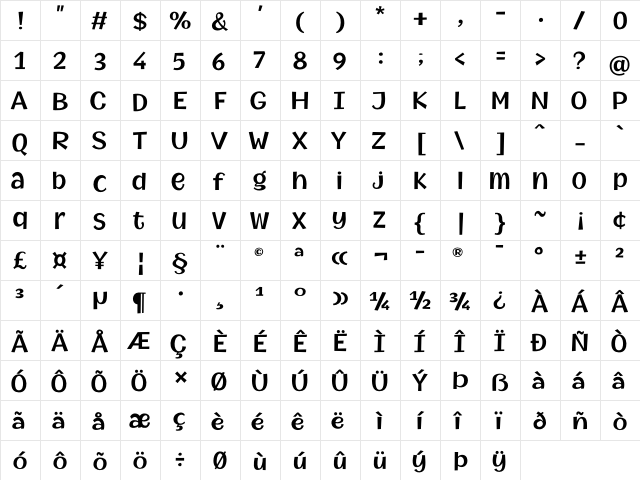 Mythical Garden SemiBold  glyph index