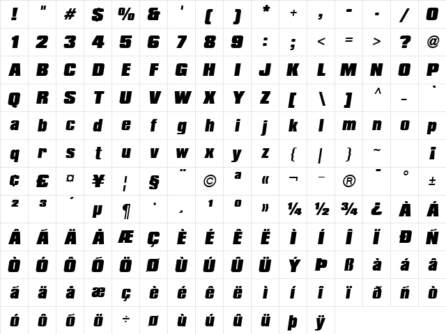 Compacta ICG BlackItalic  glyph index