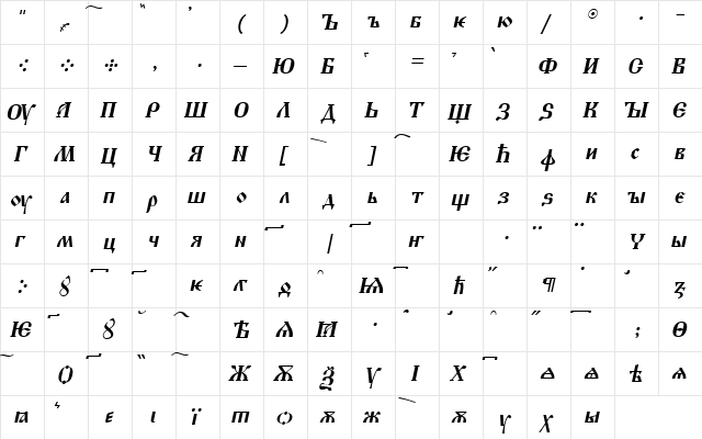 Altrussisch Italic  glyph index
