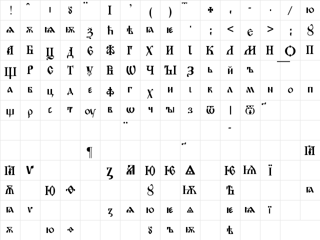 Cyrillica Old Face Regular  glyph index