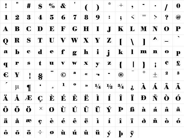 OlgaBecker Bold  glyph index