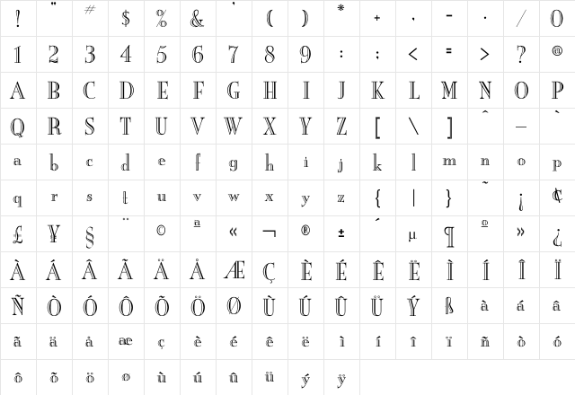 LHF Romana Classico Regular  glyph index