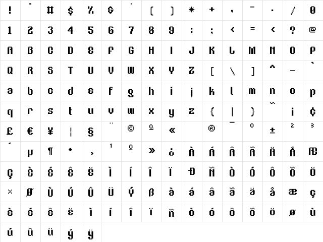 V5 Eastergothic Regular  glyph index