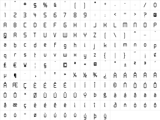 Moondog Thirty Regular  glyph index